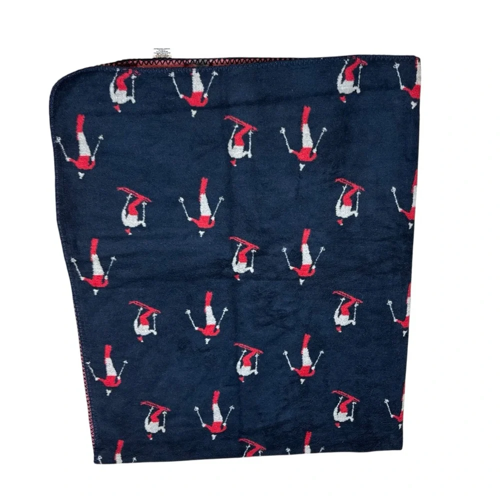 Mark & Graham Thick Fleece Ski Print Blanket‎ Blue and Red 50”w x .25”d x 60”h